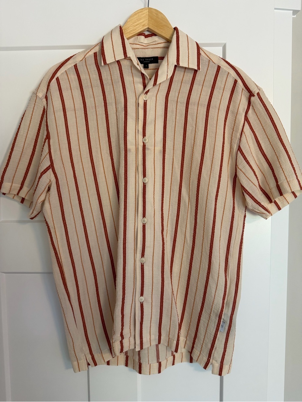 Ted Baker Striped Short Sleeve Button Up Shirt Cream Rust Size 1/Small